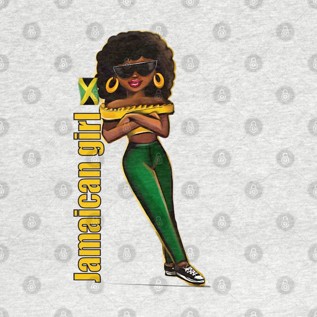 Jamaican girl 2 in the colours of Jamaican flag in black green and gold. The best of Jamaica by Artonmytee